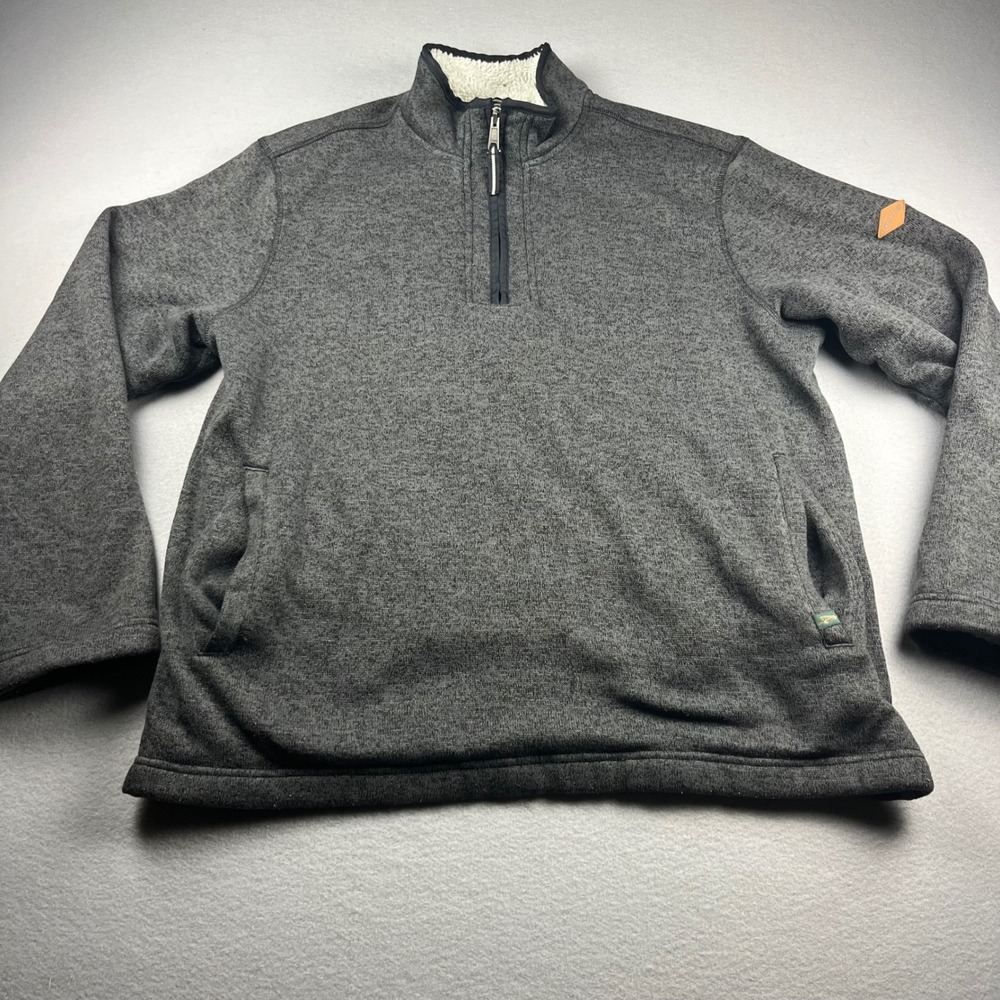 Orvis Mens Gray Heather Quarter Zip Sherpa Lined Sweater Fleece Jacket Large